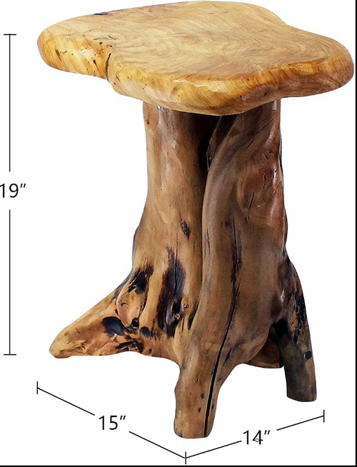 Zapweare Solid Wood Pedestal End Table, 19" H Rustic Accent Table