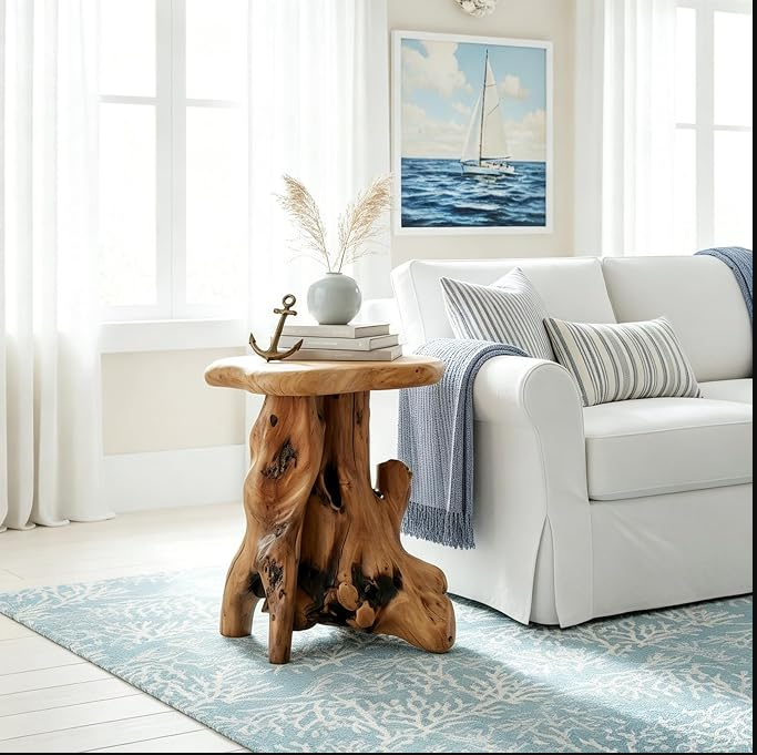 Zapweare Solid Wood Pedestal End Table, 19" H Rustic Accent Table