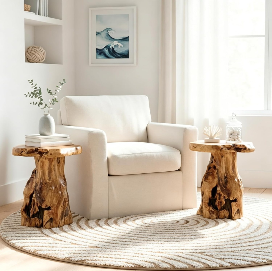 Zapweare Solid Wood Pedestal End Table, 19" H Rustic Accent Table