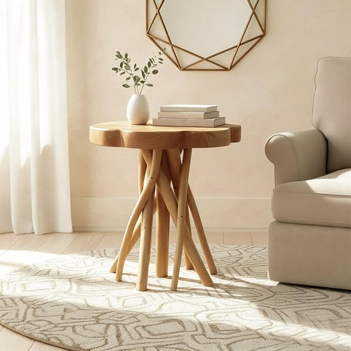 ZapweareSolid Teak Live Edge End Table, Petal Accent Table