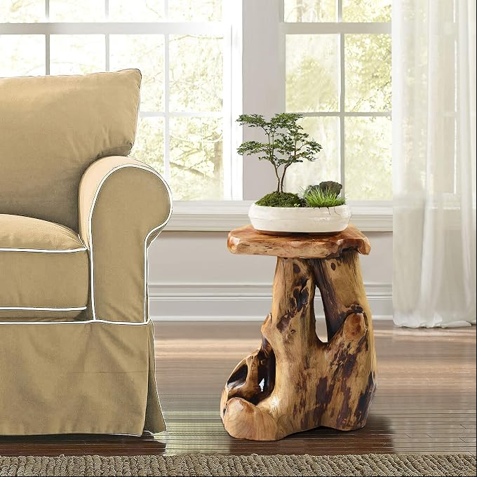 Zapweare Cedar Roots Flower Side Table for Living Room Bedroom