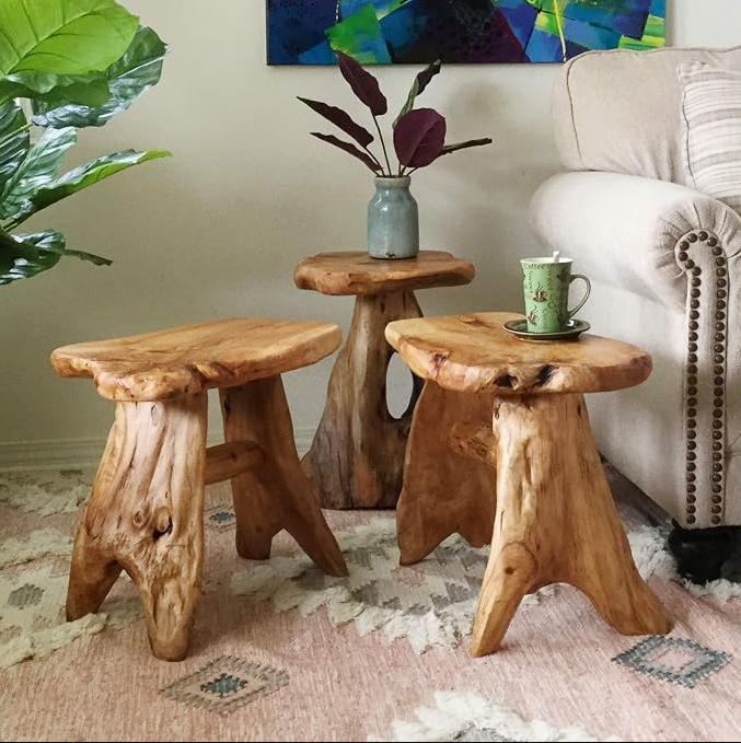 Zapweare Cedar Roots Flower Side Table for Living Room Bedroom