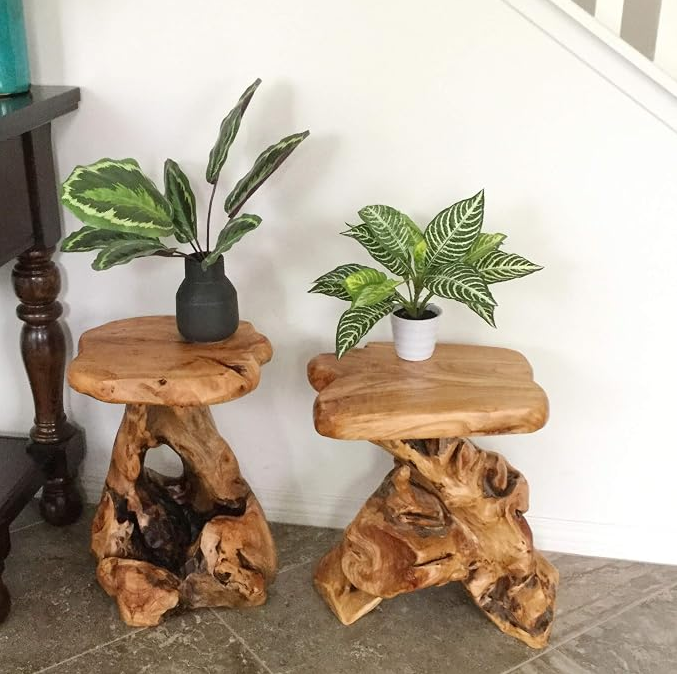 Zapweare Cedar Roots Flower Side Table for Living Room Bedroom