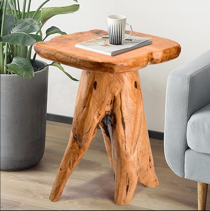 Mushroom Side Table 18.9 inch Tall Live Edge Wood Stool