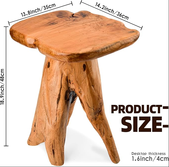 Mushroom Side Table 18.9 inch Tall Live Edge Wood Stool