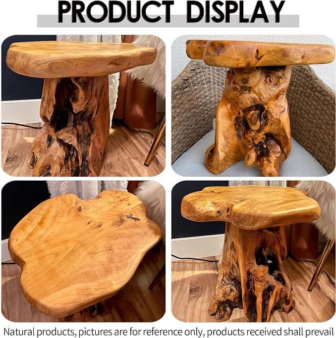 Mushroom Side Table 18.9 inch Tall Live Edge Wood Stool