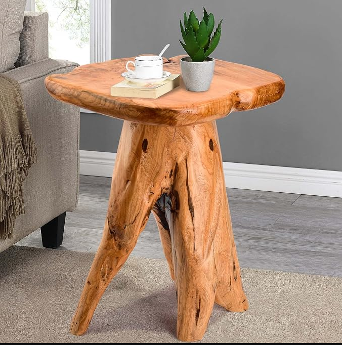 Mushroom Side Table 18.9 inch Tall Live Edge Wood Stool