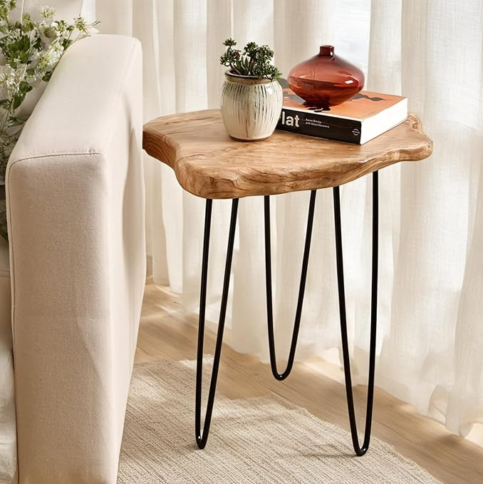 Zapweare Live Edge Cedar End Table with Hairpin Legs, 20.5" H