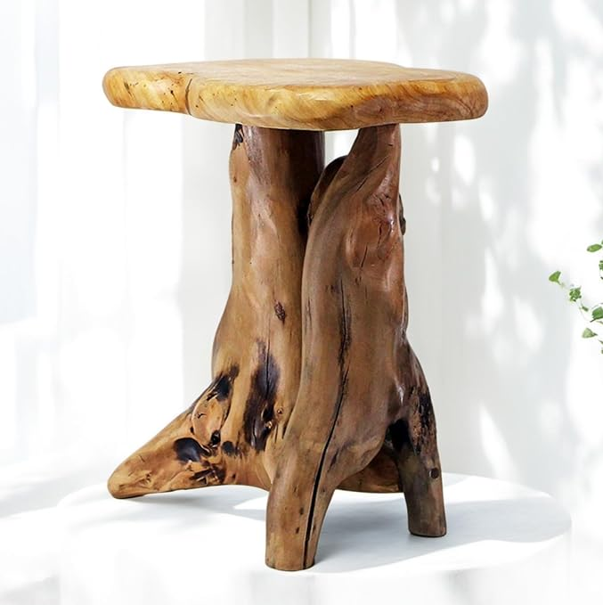 Zapweare Solid Wood Pedestal End Table, 19" H Rustic Accent Table